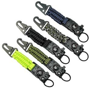 Rope Key Chain With Whistle Flint Compass Thermometer