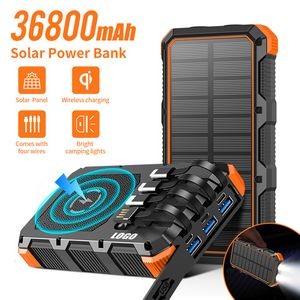 36800mAh Wireless Charger Solar Power Bank With Flashlight