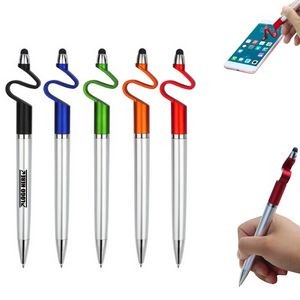 Silver Barrel Stylus Pen With Phone Stand