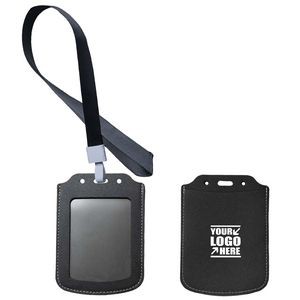 Wide Pocket PU Leather Card Holder With Lanyard