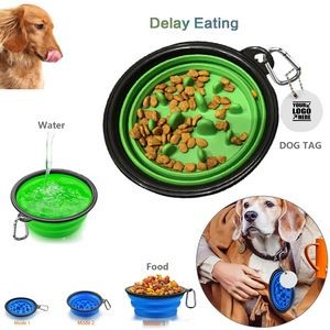 Collapsible Slow Feeder Pet Bowl With Dog Tag