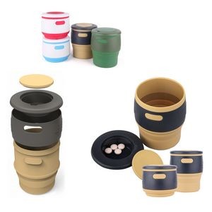 Collapsible Silicone Coffee Cup w/Top Compartment