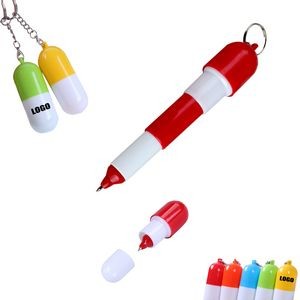 Capsule Shaped Pen With Keychain