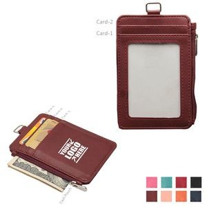 PU Leather Card Holder With Zippered Pocket