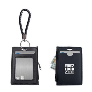 Zipper PU Leather Card Case With Keychain