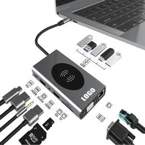 Wireless Charging USB-C Type C Hub Adapter 14 in 1