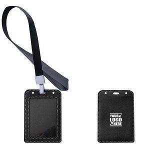 Wide Window PU Leather Card Holder With Lanyard