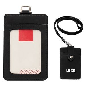 PU Lanyard 3 Pockets PU Leather Card Holder