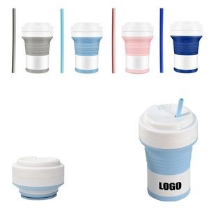 Collapsible 550ml Silicone Cup With Straw