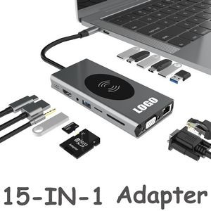 Wireless Charging USB-C Type C Hub Adapter 15 in 1