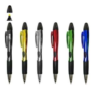 Shining Color Barrel Pen With Highlighter