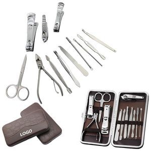 Cobble PU Leather 12-IN-1 Manicure Set Nail Clippers