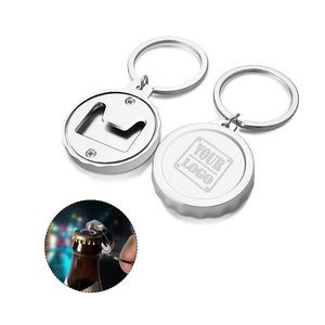Stainless Steel Cap-Shaped Bottle Opener With Keychain