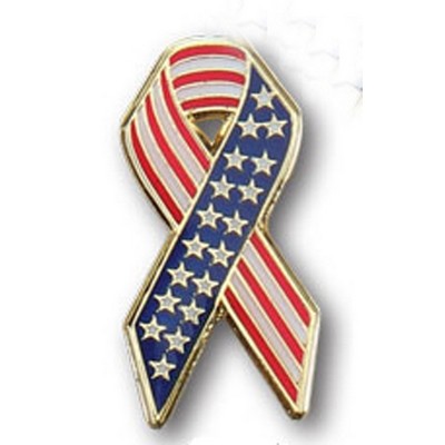 "US Flag Ribbon" Stock Cutout Pin