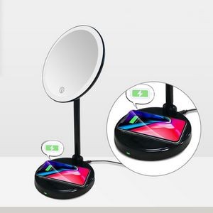 Desktop Smart Makeup Mirror with Mobile Phone Wireless Charging 3 Color Lighting Modes Touch Control