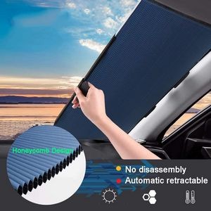 Retractable Windshield Sun Shade for Car, Honeycomb Sunshade with 3 Suction Cups (65CM/25.6IN)
