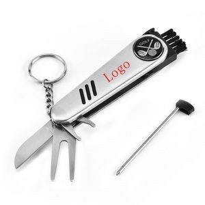 6 in 1 Multifunctional Golf Divot Tool Kit with Score Pen Golf Club Cleaner Knife Wrench Set