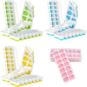 Ice Cube Trays Easy-Release Silicone & Flexible 14-Ice Cube Trays with Spill-Resistant Removable Lid
