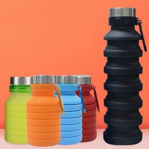 18oz Collapsible Silicone Water Bottles with Carabiner