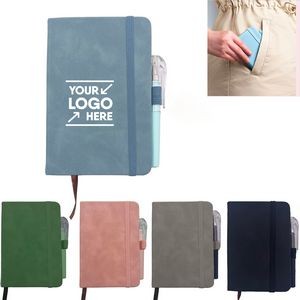 Stylish Pocket-Sized PU Notebook Journal w/Pen