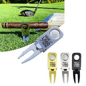 Magnetic Golf Divot Repair Tool w/Ball Marker & Cigar Holder