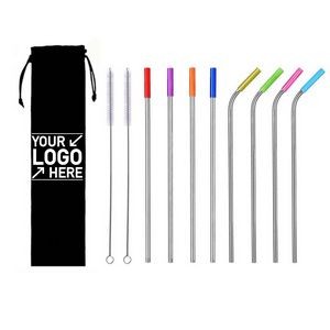 Stainless Steel Straw Set w/Cleaning Brush & Pouch