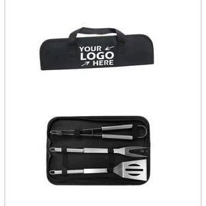 3 Piece Stainless Steel BBQ Tool Set in Zipper Pouch