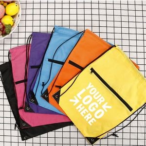 Sports Drawstring Bag with Front Zipper