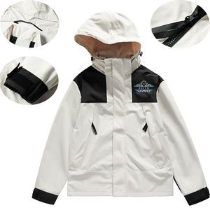 Neutral Oxford Cloth Shell Jacket With Removable Hood