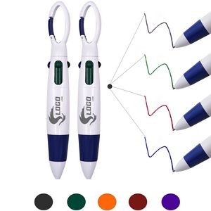 Retractable Four-color Shuttle Pens With Carabiner Clip MOQ 50pcs