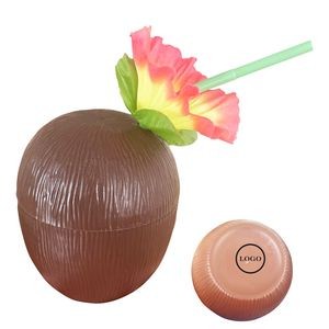 16 Oz Budget Coconut Cups with Flower Straws 4 1/8"Dia x 5 1/4"H