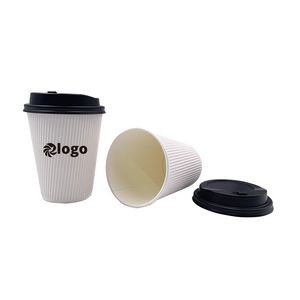 12 Oz White Thickened Hot Coffee Paper Cups With Lid