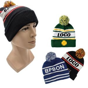 Winter Knitted Beanie Hat with Pom Warm Knit Cap Beanie