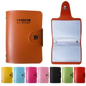 PU Leather Business Card Holder with 24 Plastic Card Slots