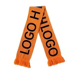 Winter Knitted Jacquard Soccer Scarf With Fringe
