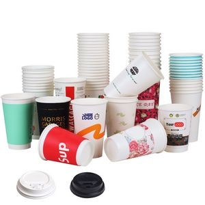 16 Oz Disposable Paper Double-wall Paper Hot Drinks Cup with Lids