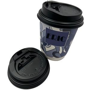 8 Oz Full Color Double Walled Coffee Eco Paper Cups With Lid Sleeve Rolled Edge Mug Disposable