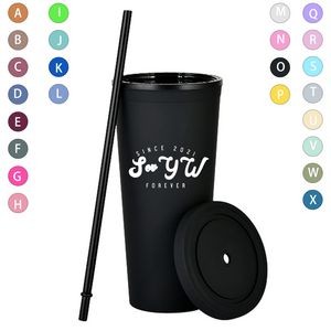 24oz Double Wall Plastic Studded Tumbler with Lid and Straw