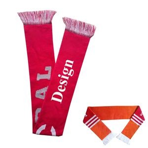 Custom Red And White Knitted Stadium Sports Scarf With Fringe
