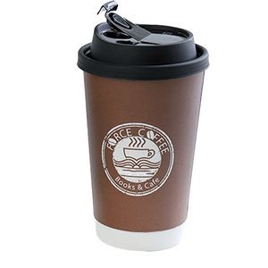 12 Oz Full Color Double Walled Coffee Eco Paper Cups With Lid Sleeve Rolled Coated Edge Mug