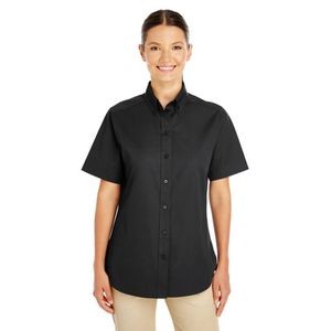 Harriton Ladies' Foundation 100% Cotton Short-Sleeve Twill Shirt With Teflon