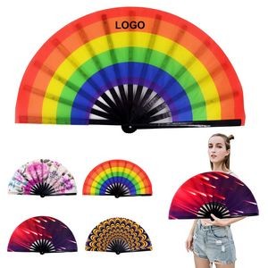 Large Rainbow Folding Hand Rave Fan
