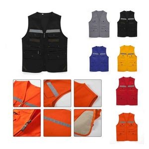 Multi Pocket Reflective Strip Safety Construction Vest