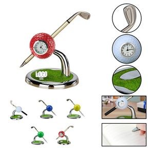 Golf Pen Stand With Clock And Golf Pen
