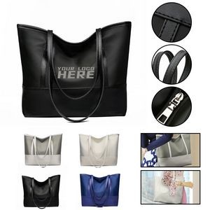 Women Leather Nylon Tote Shoulder Bag
