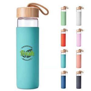 20oz Glass Bottles with Bamboo Lid Silicone Sleeve