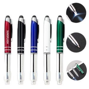 Metal Pen w/LED Light & Stylus - Laser Engraved