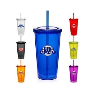 20 Oz. Double Wall Cup w/Color Straw & Clear Lid