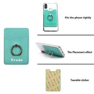 Leather Card Holder W/Metal Ring Phone Stand