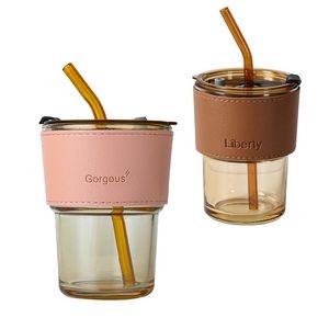 13OZ Glass Tumbler with Straw and Lid,